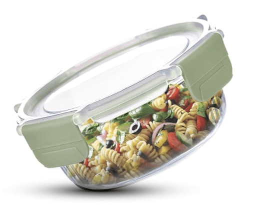 BERGNER Smart Lock Borosilicate Round 950ml Food Container for Kitchen/Tiffin, Air-Tight Lid with Locking Tabs, Space Saving, Stackable, Microwave and Oven Safe, Food Safe, Dishwasher Safe - Green